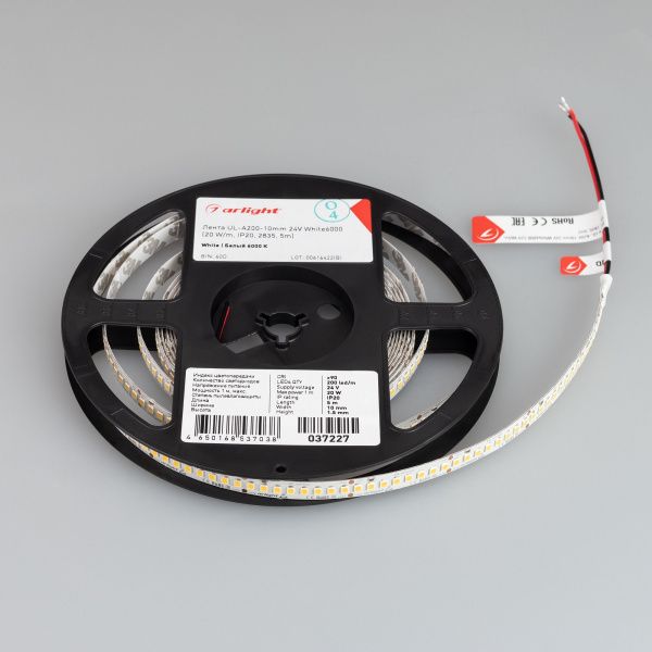 Arlight 037227 Светодиодная лента UL-A200-10mm 24V White6000 (20 W/m, IP20, 2835, 5m) (Arlight, высок.эфф.150 лм/Вт) Оборудование Arlight 037227 Светодиодная лента UL-A200-10mm 24V White6000 (20 W/m, IP20, 2835, 5m) (Arlight, высок.эфф.150 лм/Вт) по выгодной цене. Купить в Москве со скидкой.
