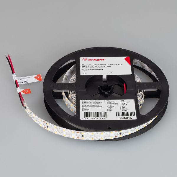 Arlight 036014 Светодиодная лента RZ-A160-15mm 24V Warm3000 (19.2 W/m, IP20, 2835, 5m) (Arlight, -) Оборудование Arlight 036014 Светодиодная лента RZ-A160-15mm 24V Warm3000 (19.2 W/m, IP20, 2835, 5m) (Arlight, -) по выгодной цене. Купить в Москве со скидкой.