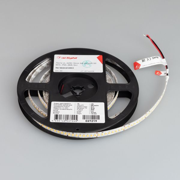 Arlight 037219 Светодиодная лента UL-A200-10mm 24V Day4000 (20 W/m, IP20, 2835, 5m) (Arlight, высок.эфф.150 лм/Вт) Оборудование Arlight 037219 Светодиодная лента UL-A200-10mm 24V Day4000 (20 W/m, IP20, 2835, 5m) (Arlight, высок.эфф.150 лм/Вт) по выгодной цене. Купить в Москве со скидкой.