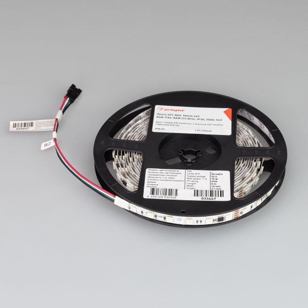 Arlight 033447 Светодиодная лента SPI-B60-10mm 24V RGB-PX6-RAM (15 W/m, IP20, 5060, 5m) (Arlight, бегущий огонь) Оборудование Arlight 033447 Светодиодная лента SPI-B60-10mm 24V RGB-PX6-RAM (15 W/m, IP20, 5060, 5m) (Arlight, бегущий огонь) по выгодной цене. Купить в Москве со скидкой.