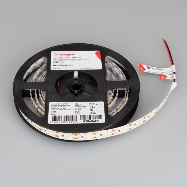 Arlight 028634(2) Светодиодная лента RT-A240-15mm 24V Warm3000 CRI98 (19.2 W/m, IP20, 2835, 5m) (Arlight, Открытый) Оборудование Arlight 028634(2) Светодиодная лента RT-A240-15mm 24V Warm3000 CRI98 (19.2 W/m, IP20, 2835, 5m) (Arlight, Открытый) по выгодной цене. Купить в Москве со скидкой.