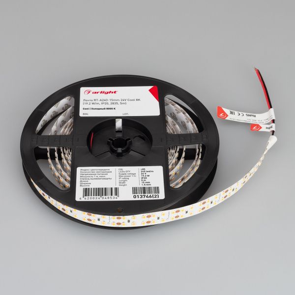 Arlight 013746(2) Светодиодная лента RT-A240-15mm 24V Cool 8K (19.2 W/m, IP20, 2835, 5m) (Arlight, Открытый) Оборудование Arlight 013746(2) Светодиодная лента RT-A240-15mm 24V Cool 8K (19.2 W/m, IP20, 2835, 5m) (Arlight, Открытый) по выгодной цене. Купить в Москве со скидкой.