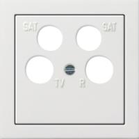 Gira 0259 112 Центральная пластина, 4-местн., (50 x 50 мм) для коаксиальной антенной розетки с 2 дополнительными подключениями спутниковой антенны (SAT)