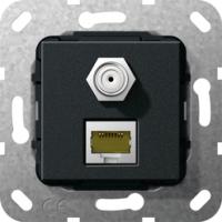 Gira 569710 Вставка Modular Jack RJ45 кат.6A 10 Гбит Ethernet и гнездо SAT-FПереходник, SAT F, клемма со смещением изоляции, Modular Jack
