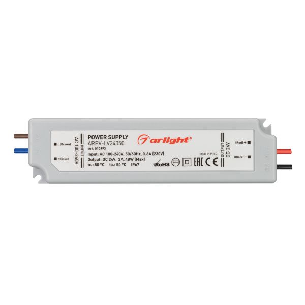 Оборудование Arlight 010993 Блок питания ARPV-LV24050 (24V, 2.0A, 48W) (Arlight, IP67 Пластик, 2 года) по выгодной цене. Купить в Москве со скидкой.