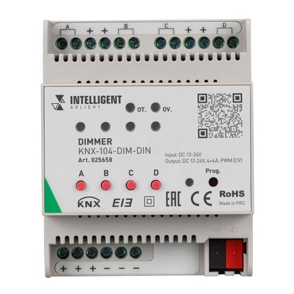 Оборудование Arlight 025658 INTELLIGENT ARLIGHT Диммер KNX-104-DIM-DIN (12-24V, 4x4A) (IARL, -) по выгодной цене. Купить в Москве со скидкой.