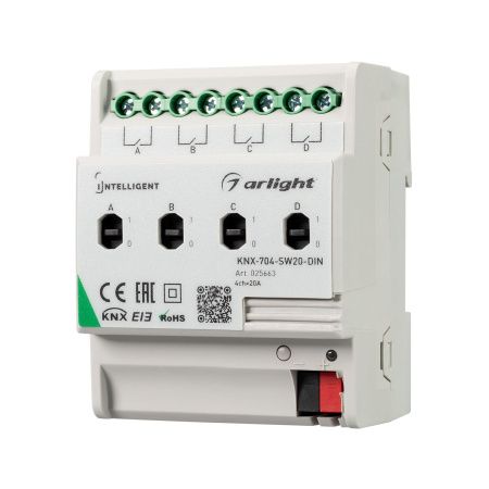 Arlight 025663 INTELLIGENT ARLIGHT Релейный модуль KNX-704-SW20-DIN (BUS, 4x20A) (Arlight, -)