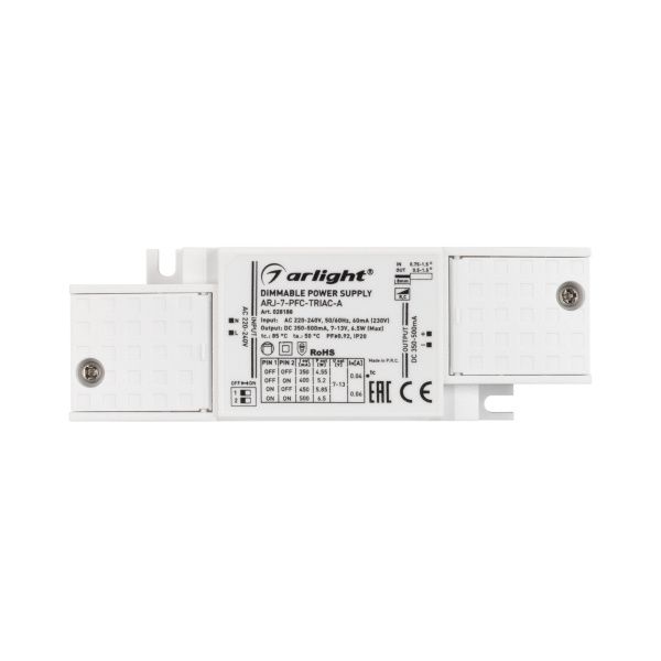 Оборудование Arlight 028188 Блок питания ARJ-7-PFC-TRIAC-A (7W, 350-500mA) (Arlight, IP20 Пластик, 5 лет) по выгодной цене. Купить в Москве со скидкой.