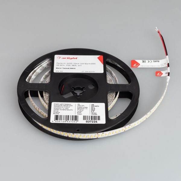 Оборудование Arlight 037224 Светодиодная лента UL-A200-10mm 24V Warm3000 (20 W/m, IP20, 2835, 5m) (Arlight, высок.эфф.150 лм/Вт) по выгодной цене. Купить в Москве со скидкой.