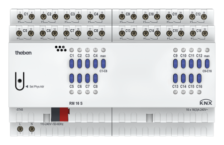 Theben 4940225 16-х канальный релейный актуатор. Линейка FIX2 RM 16 S KNX