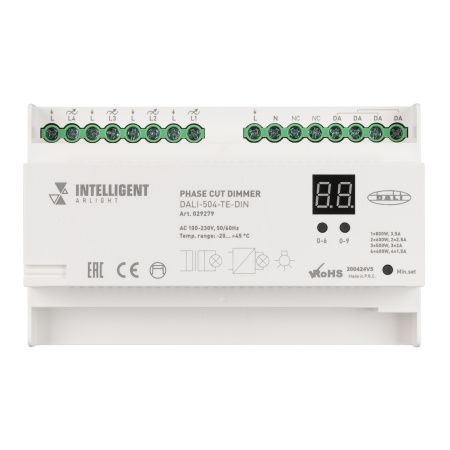 Оборудование Arlight 029279 INTELLIGENT ARLIGHT Диммер DALI-504-TE-DIN(230V, 4x2A) (IARL, -) по выгодной цене. Купить в Москве со скидкой.