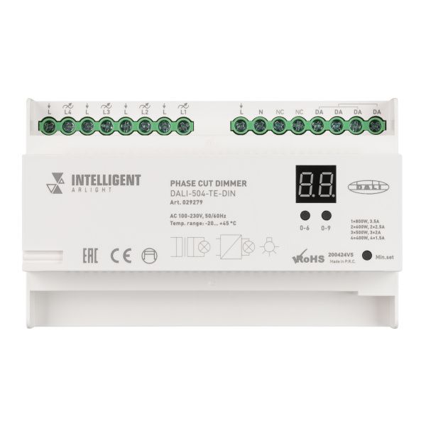 Оборудование Arlight 029279 INTELLIGENT ARLIGHT Диммер DALI-504-TE-DIN(230V, 4x2A) (IARL, -) по выгодной цене. Купить в Москве со скидкой.