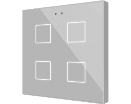 Zennio ZVIFR4S Flat RGB 4. Емкостный сенсорный переключатель с RGB-подсветкой Flat RGB, 4 кнопки, серебряный
