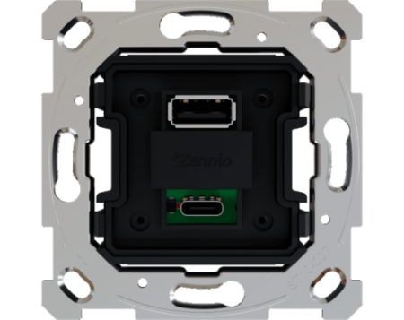 Zennio ZSI2UCA ZS55/ZS70. Двойной USB-модуль для зарядки (C+A) - 5 В / 3,5 А (без крышки)