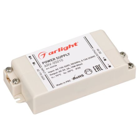 Arlight 023728 Блок питания ARV-05010 (5V, 2A, 10W) (ARL, IP20 Пластик, 2 года)