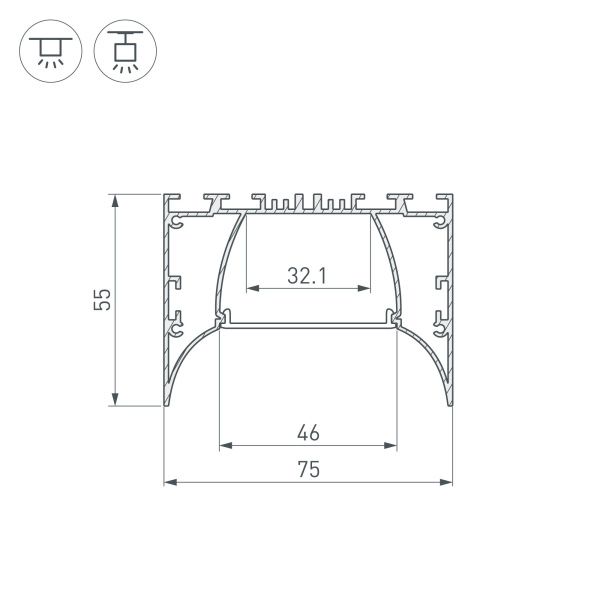 Оборудование Arlight 036355 Профиль ARH-POWER-7555-COMFORT-2000 ANOD (Arlight, Алюминий) по выгодной цене. Купить в Москве со скидкой.