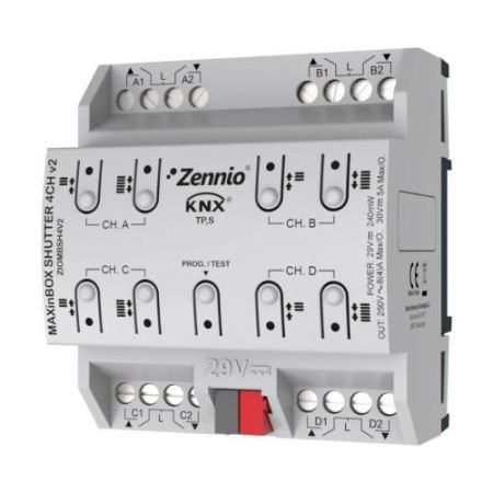 Zennio ZIOMBSH4V3 MAXinBOX SHUTTER 4CH v3. Привод жалюзи с 4 каналами KNX Secure
