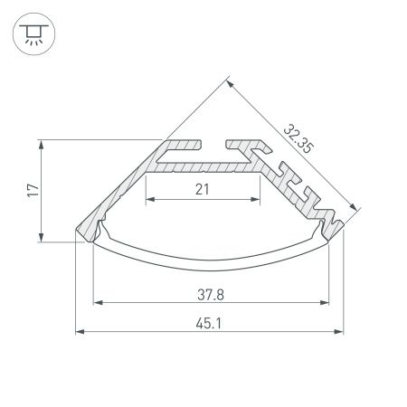 Оборудование Arlight 020898 Профиль KLUS-P45-2000 ANOD (Arlight, Алюминий) по выгодной цене. Купить в Москве со скидкой.