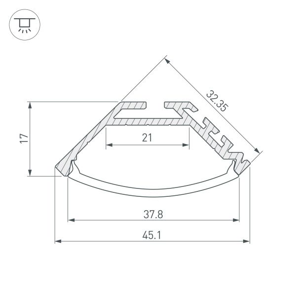 Оборудование Arlight 020898 Профиль KLUS-P45-2000 ANOD (Arlight, Алюминий) по выгодной цене. Купить в Москве со скидкой.