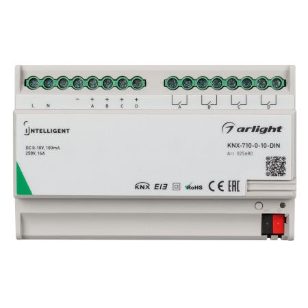 Оборудование Arlight 025680 INTELLIGENT ARLIGHT Конвертер KNX-710-0-10-DIN (230V, 4x0/1-10, 4x16A) (IARL, Пластик) по выгодной цене. Купить в Москве со скидкой.