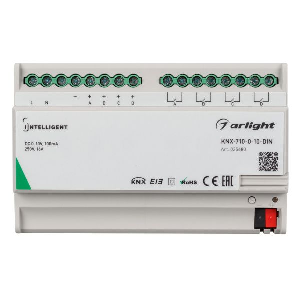 Оборудование Arlight 025680 INTELLIGENT ARLIGHT Конвертер KNX-710-0-10-DIN (230V, 4x0/1-10, 4x16A) (IARL, Пластик) по выгодной цене. Купить в Москве со скидкой.
