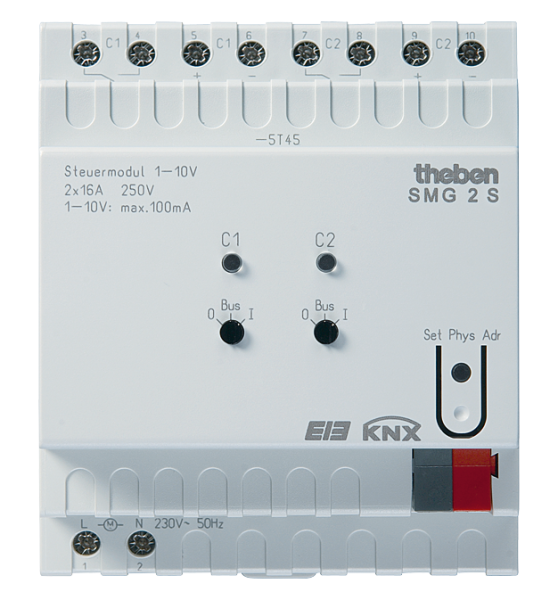 Оборудование Theben 4910273 2-х канальный светорегулятор с интерфейсом 1-10В для управления ЭПРА и LED. Линейка MIX SMG 2 S KNX по выгодной цене. Купить в Москве со скидкой.