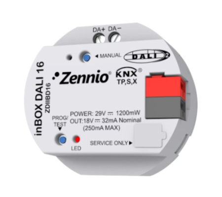 Zennio ZDIIBD16 inBOX DALI 16. Интерфейс KNX-DALI для скрытого монтажа, до 16 балластов и 16 групп - 1 канал