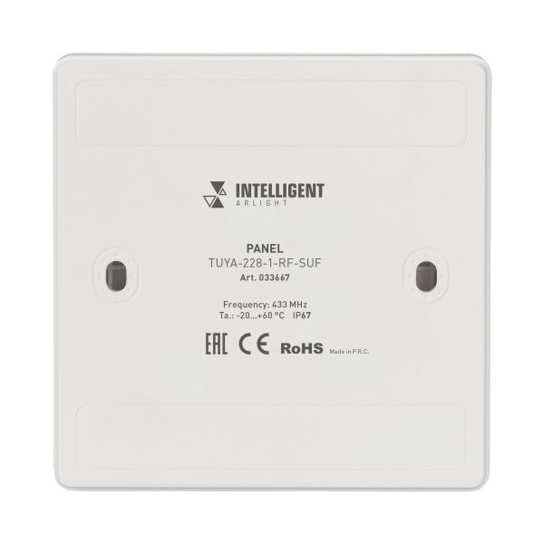 Оборудование Arlight 033667 INTELLIGENT ARLIGHT Панель TUYA-228-1-RF-SUF (kinetic, 433MHz) (IARL, IP67 Пластик, 3 года) по выгодной цене. Купить в Москве со скидкой.
