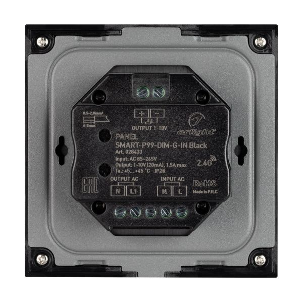 Оборудование Arlight 028433 Панель SMART-P99-DIM-G-IN Black (230V, 1.5A, 0/1-10V, Rotary, 2.4G) (Arlight, Стекло) по выгодной цене. Купить в Москве со скидкой.