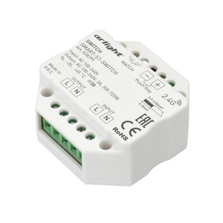 Arlight 028299 Контроллер-выключатель SMART-S1-SWITCH (230V, 3A, 2.4G) (Arlight, IP20 Пластик, 5 лет)