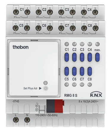 Theben 4930220 8-м канальный релейный актуатор. Линейка MIX2 RMG 8 S KNX