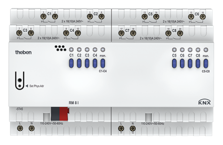Theben 4940215 Актуатор: 8 каналов реле С-Load с измерением тока FIX2 RM 8 I KNX