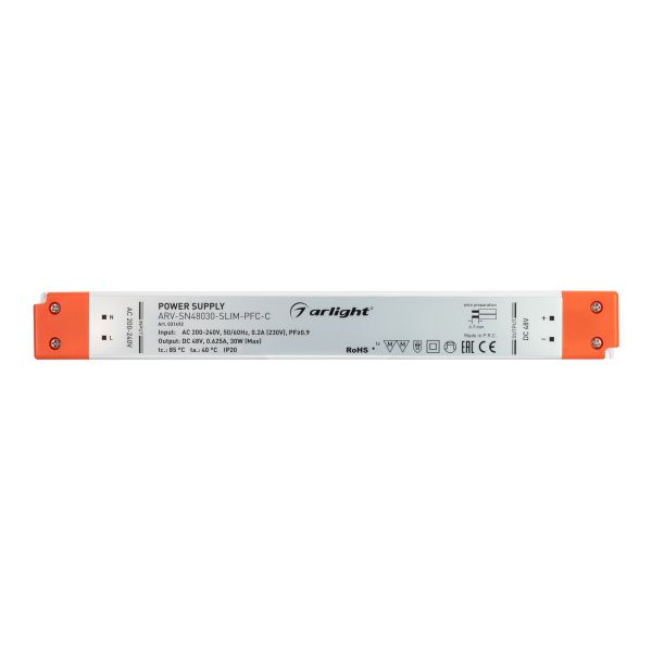 Оборудование Arlight 031492 Блок питания ARV-SN48030-SLIM-PFC-C (48V, 0.62A, 30W) (Arlight, IP20 Пластик, 3 года) по выгодной цене. Купить в Москве со скидкой.