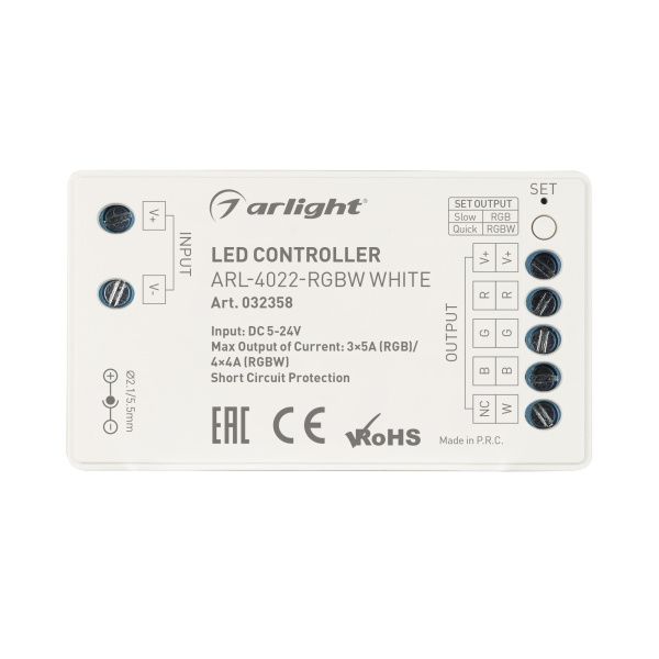 Оборудование Arlight 032358 Контроллер ARL-4022-RGBW White (5-24V, 4x4A, ПДУ 24кн, RF) (Arlight, IP20 Пластик, 3 года) по выгодной цене. Купить в Москве со скидкой.
