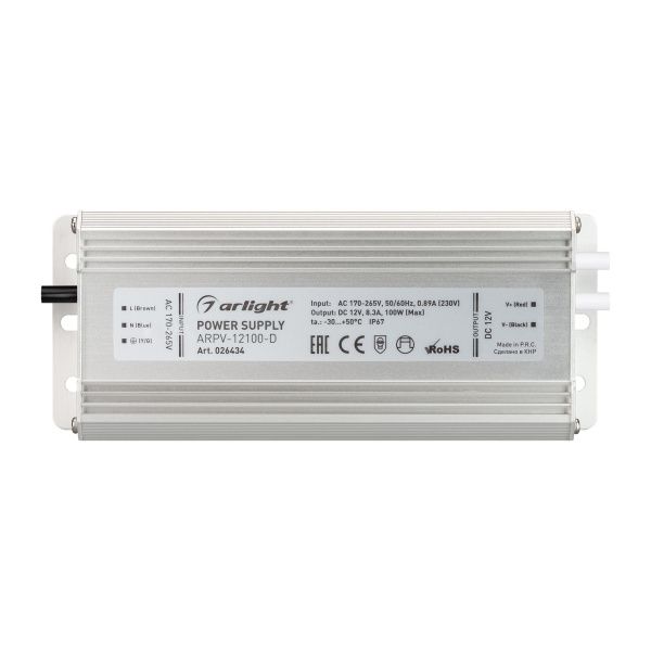 Оборудование Arlight 026434 Блок питания ARPV-12100-D (12V, 8.3A, 100W) (Arlight, IP67 Металл, 3 года) по выгодной цене. Купить в Москве со скидкой.