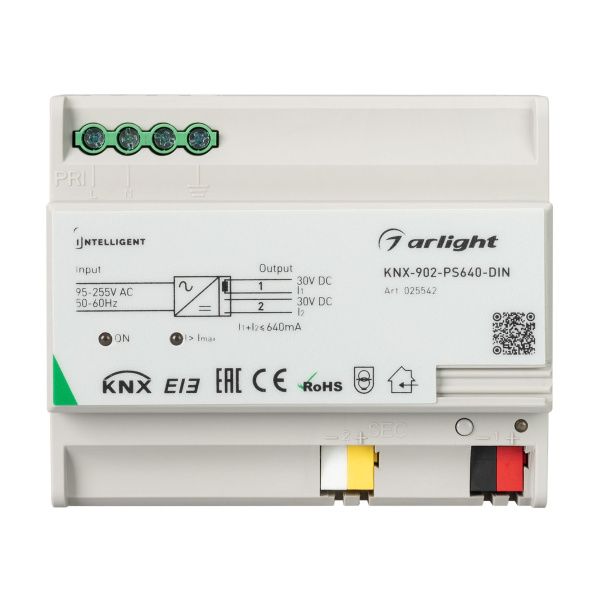 Оборудование Arlight 025542 INTELLIGENT ARLIGHT Блок питания шины KNX-902-PS640-DIN (230V, 640mA) (IARL, -) по выгодной цене. Купить в Москве со скидкой.